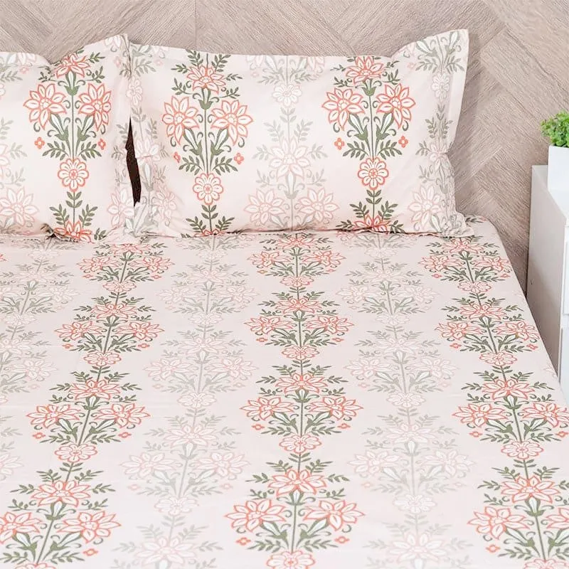 Misha Floral Cotton Bedsheet (Orange) - 144 TC media 4