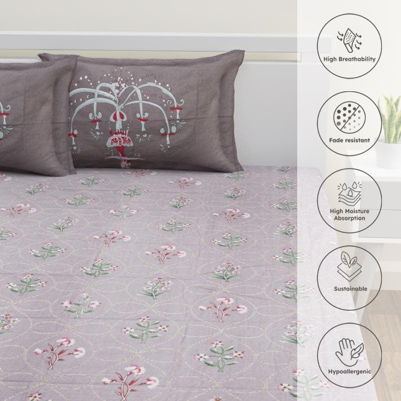 Jitika Printed Cotton Bedsheet (Grey) - 180 TC media 3