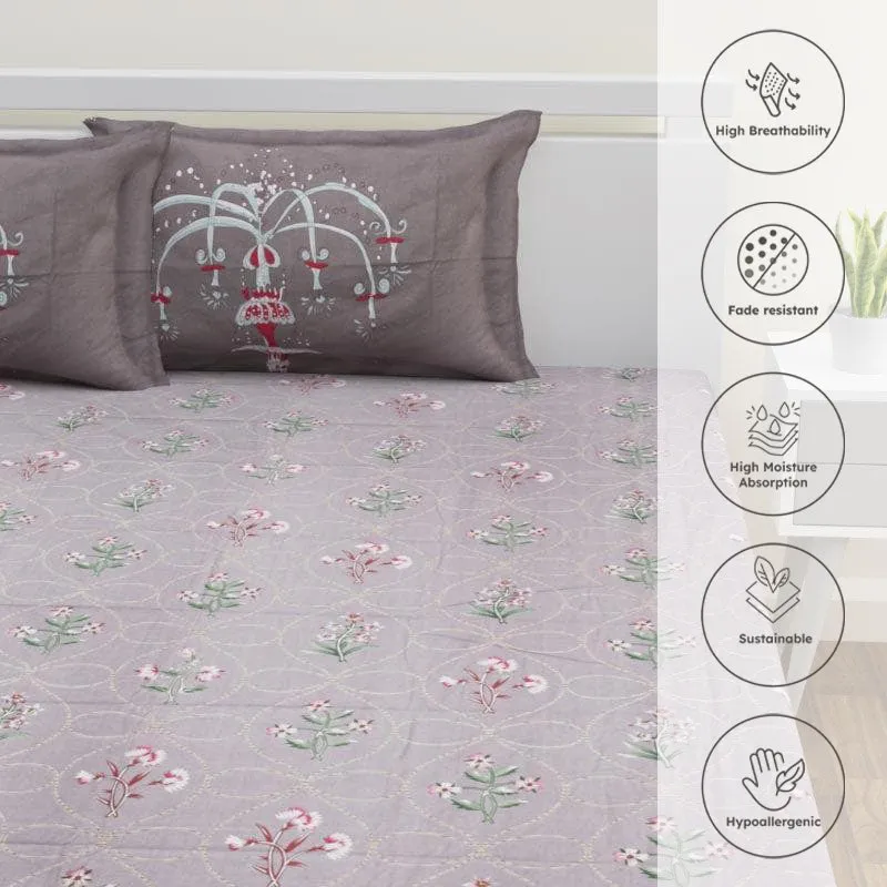 Jitika Printed Cotton Bedsheet (Grey) - 180 TC media 3
