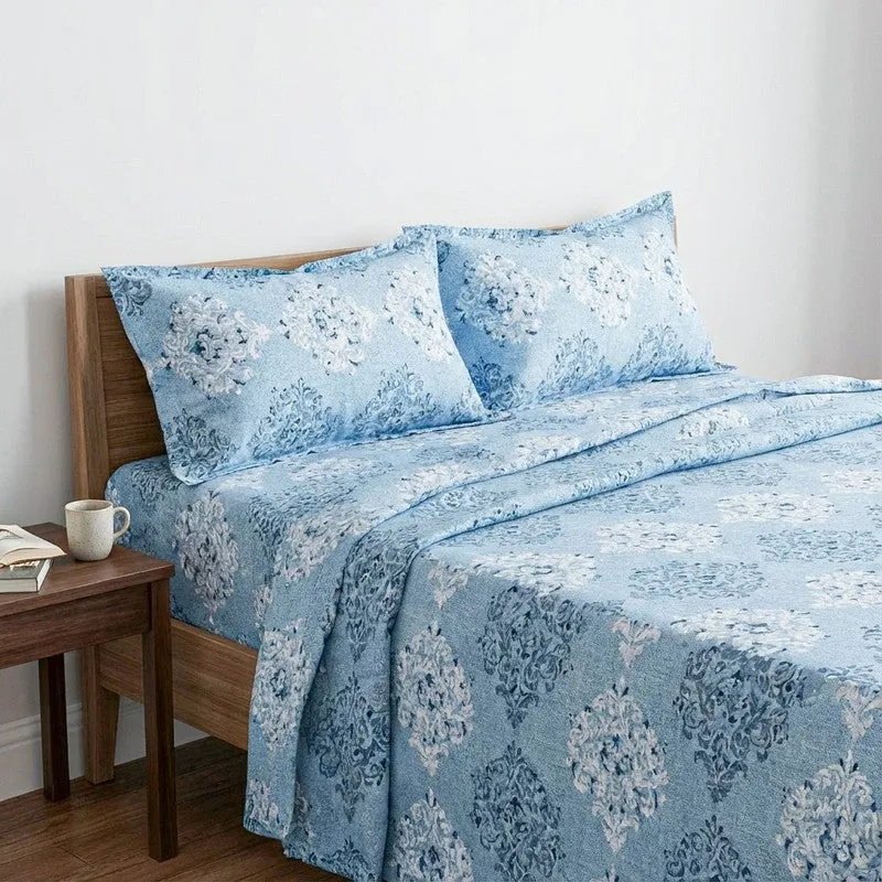 Ivora Ethnic Cotton Bedsheet (Blue) - 144 TC media 3