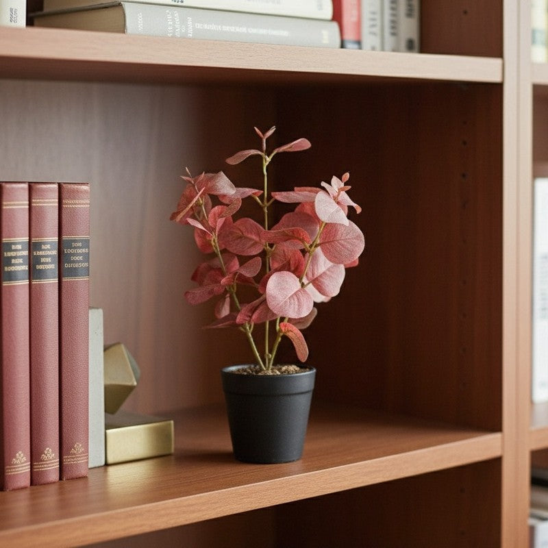 Artificial Eucalyptus Plant With Black Fiber Pot (Pink) - 1 Feet media 5