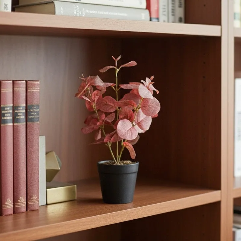 Artificial Eucalyptus Plant With Black Fiber Pot (Pink) - 1 Feet media 5