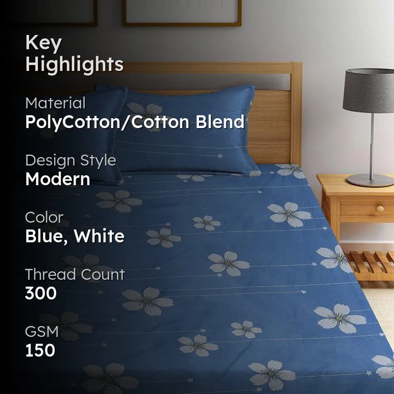 Blue Cora Fitted Bedsheet - 150 GSM media 2