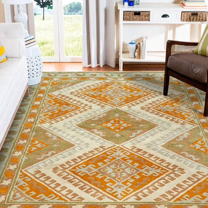 Loreth Hand Tufted Ethnic Wool & Nylon Carpet - Orange media 3