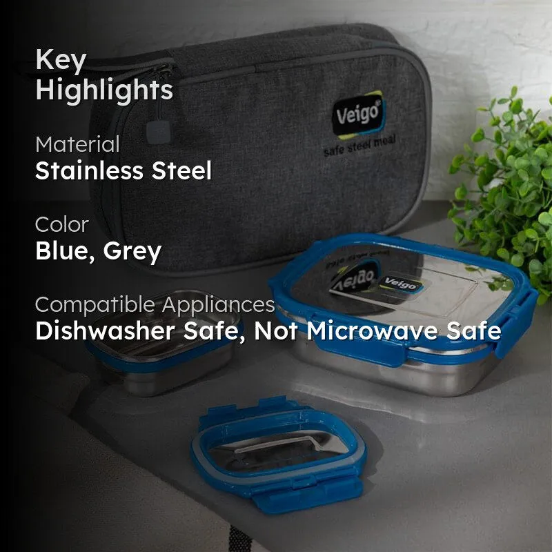 Delica Dark Blue Lunch Box With Pouch (550/150 ML) - Two Piece Set media 2