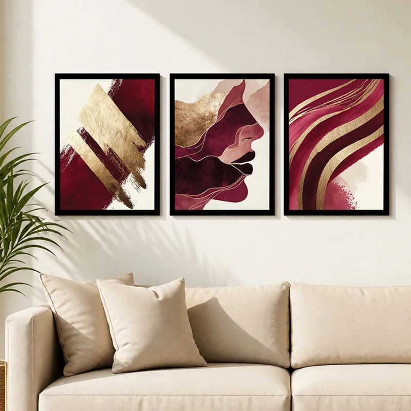Aurella Abstract Face Wall Painting With Frame - Set Of Three media 2