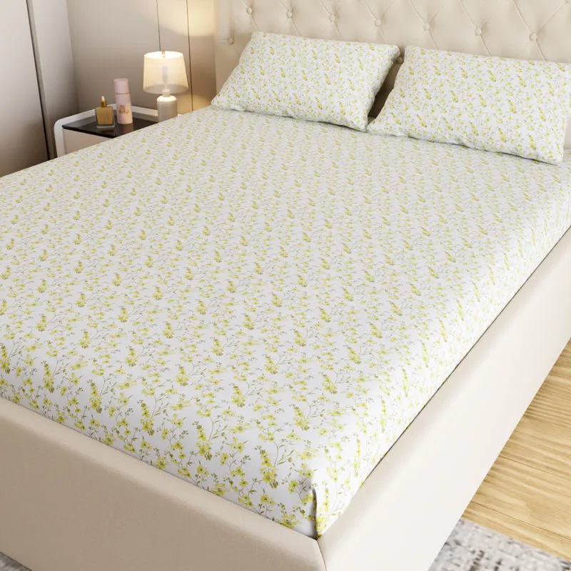 Botanica Floral Cotton Bedsheet (Green) - 180 TC media 1