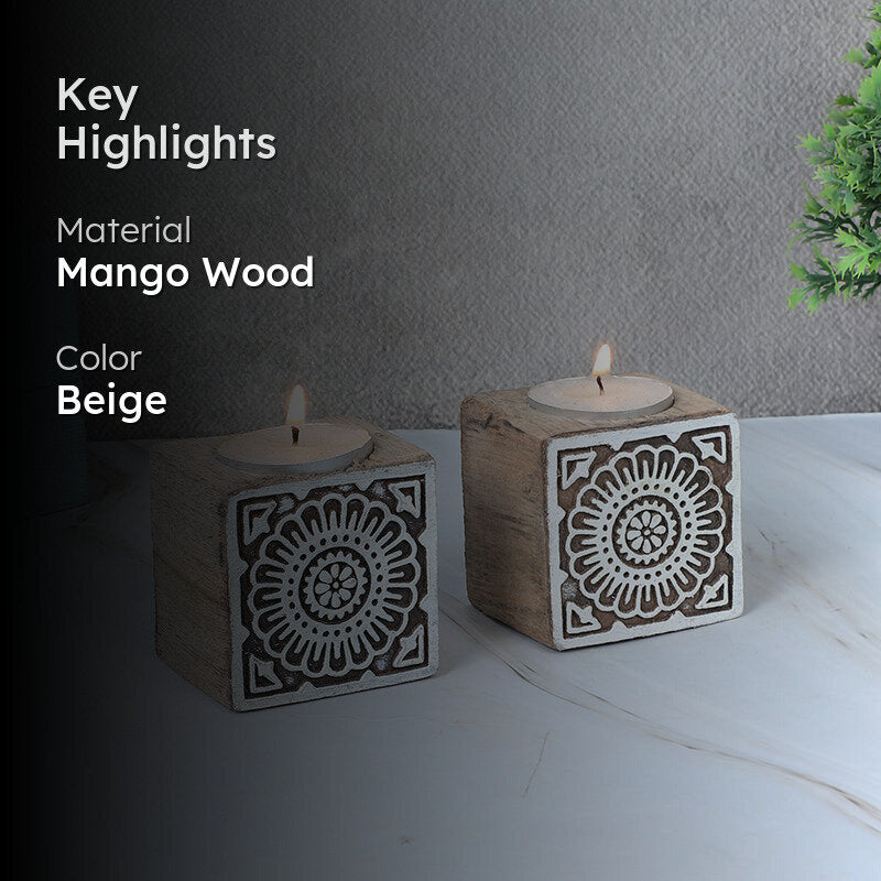 Mandala Mango Wood Tea Light Holder - Set Of Two media 2