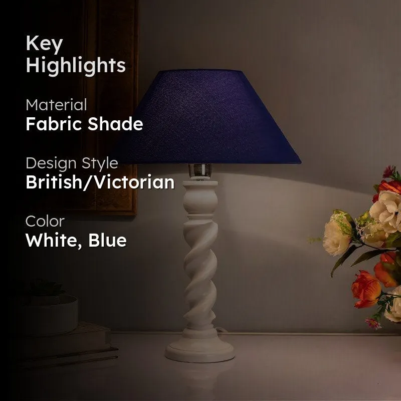 Serenity Shade Fabric Table Lamp - White,Blue media 2