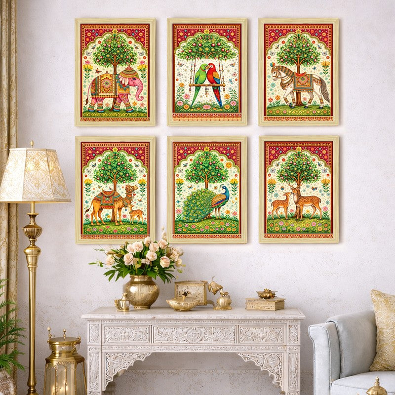 Verdant Verses Paper Wall Painting With Frame - Set Of Six