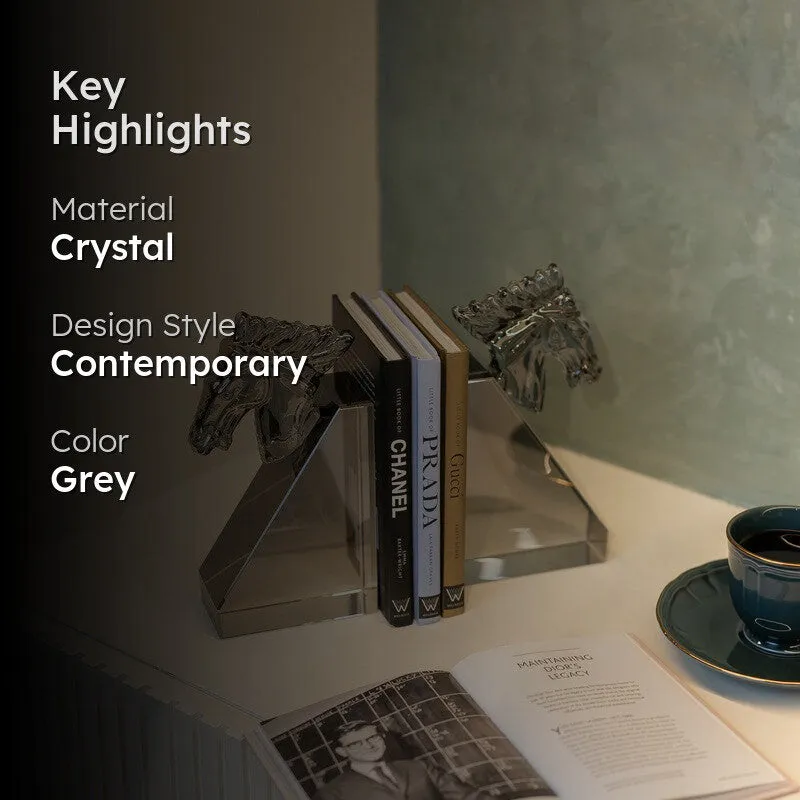 Horse Shaped Crystal Book End - Grey media 2
