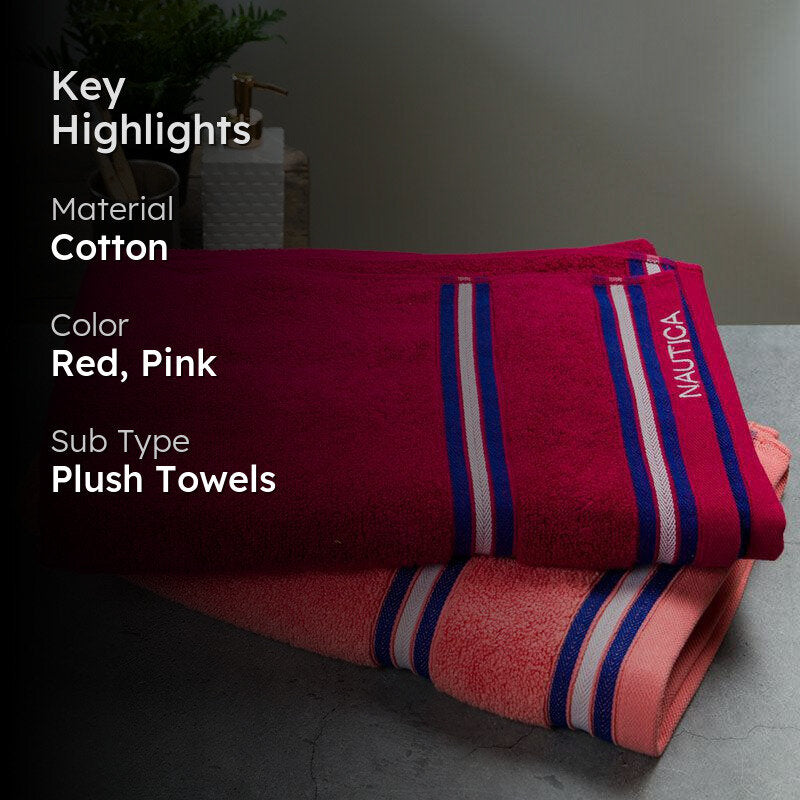 Nautica Dove Down Cotton Towel Set (Burgundy & Coral) - Set Of Two media 2