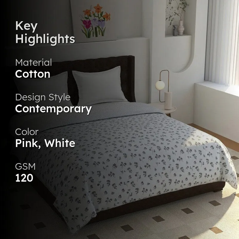 Floral Mist Printed Cotton Dohar (Pink,White) - 120 GSM media 2