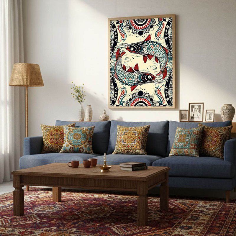Fish Illustration Canvas Wall Painting With Brown Frame media 6