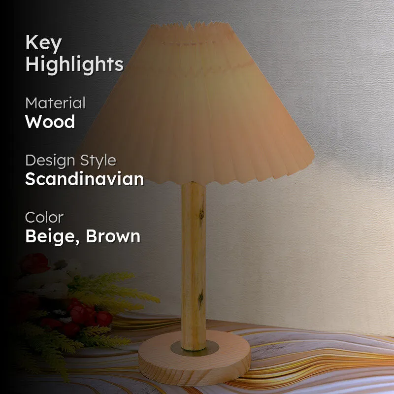 French Pleat Wooden Table Lamp - Beige,Brown media 2