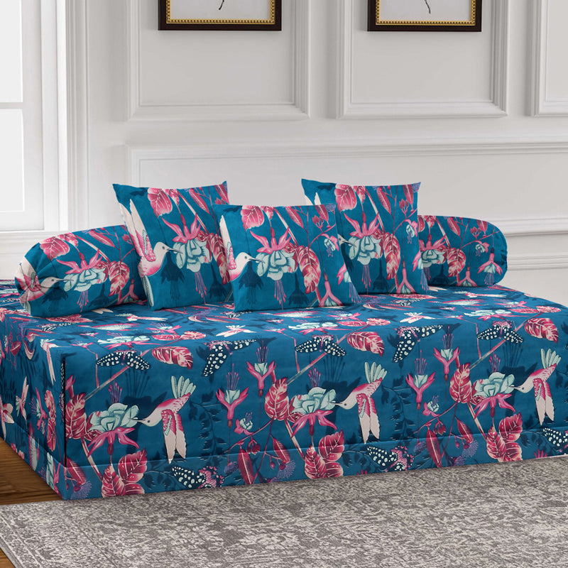 Pink Feathers Diwan Set - Six Piece Set