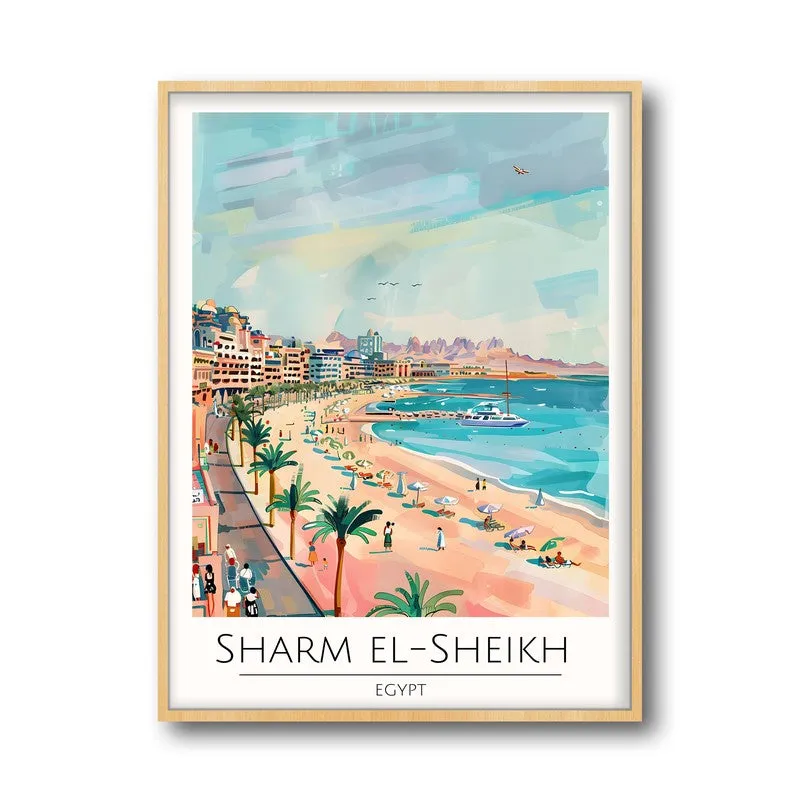 Vintage Sharm El-Sheikh Framed Canvas Archival Canvas Wall Painting - Natural Brown Frame media 5