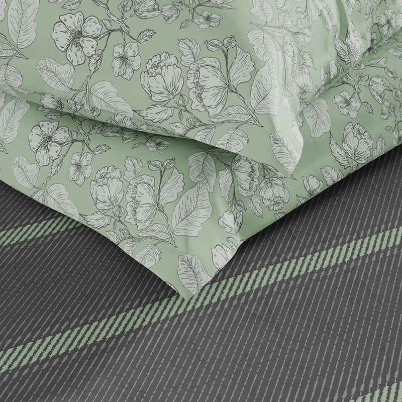 Faraday Geometric Microfiber Bedsheet (Grey & Green) - 120 GSM media 6