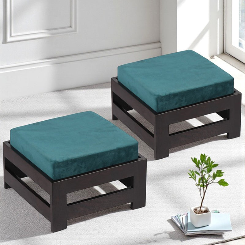 Nirox Sheesham Wooden Bench with Cushions (Blue) - Four Piece Set