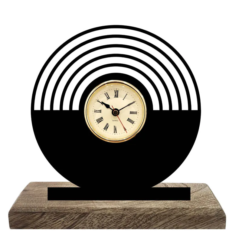 Spiral Flux Iron & Mango Wood Table Clock media 3