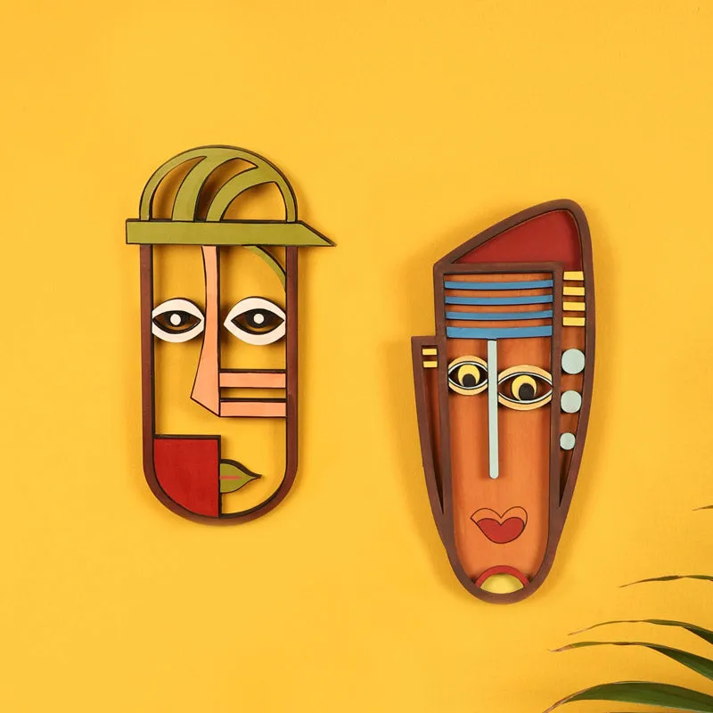 Kavya Mask Wooden Wall Accent - Set of Two media 1