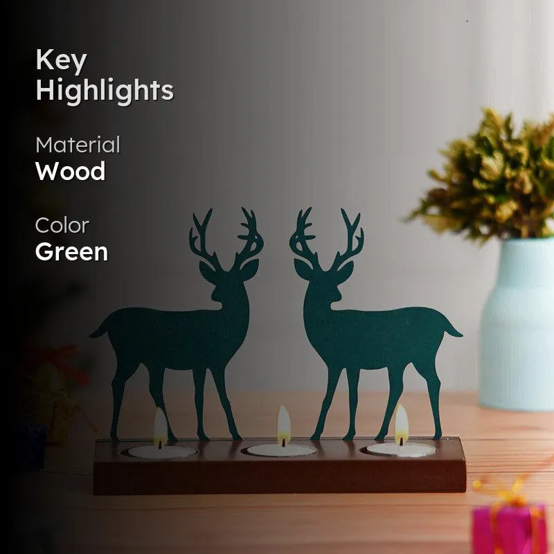 Blizten & Rudolph Wood Christmas Tea Light Holder - Green media 2