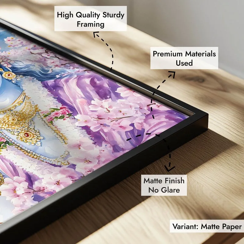 Govardhana Giridhari Spiritual Archival Paper Wall Painting With Frame - Black media 7