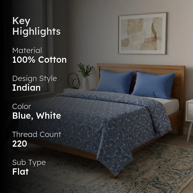 Artisan Hue Cotton Bedsheet (Blue) - 220 TC media 2