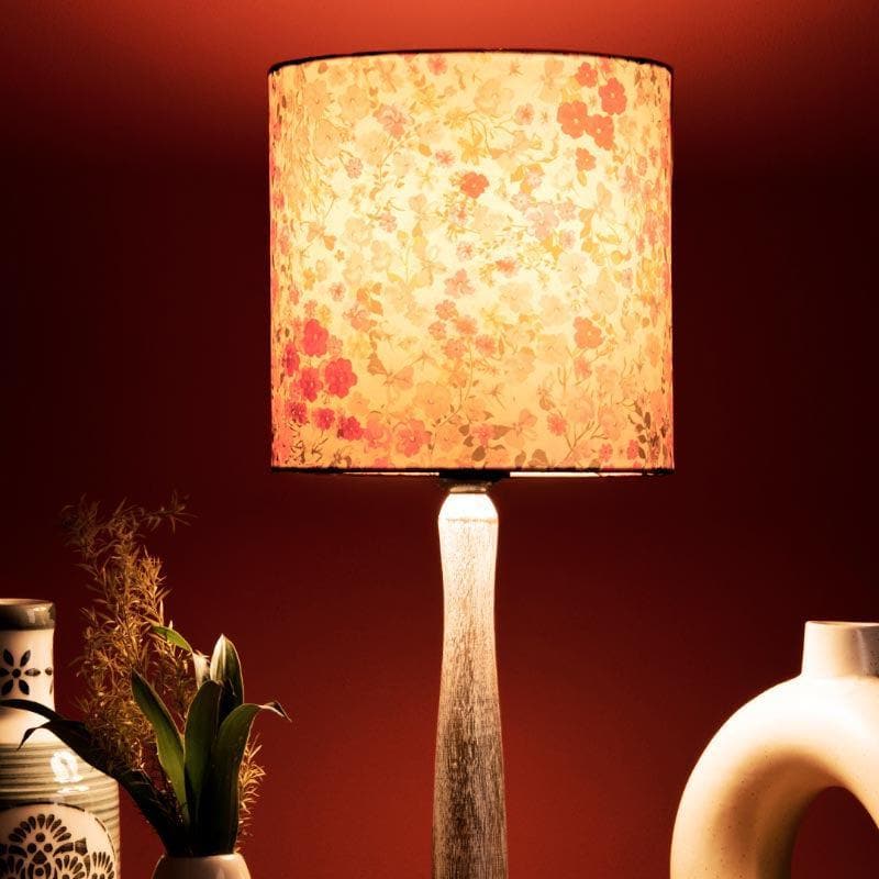 Gardenia Aura With Wooden Pillar Fabric Table Lamp - Multicolor