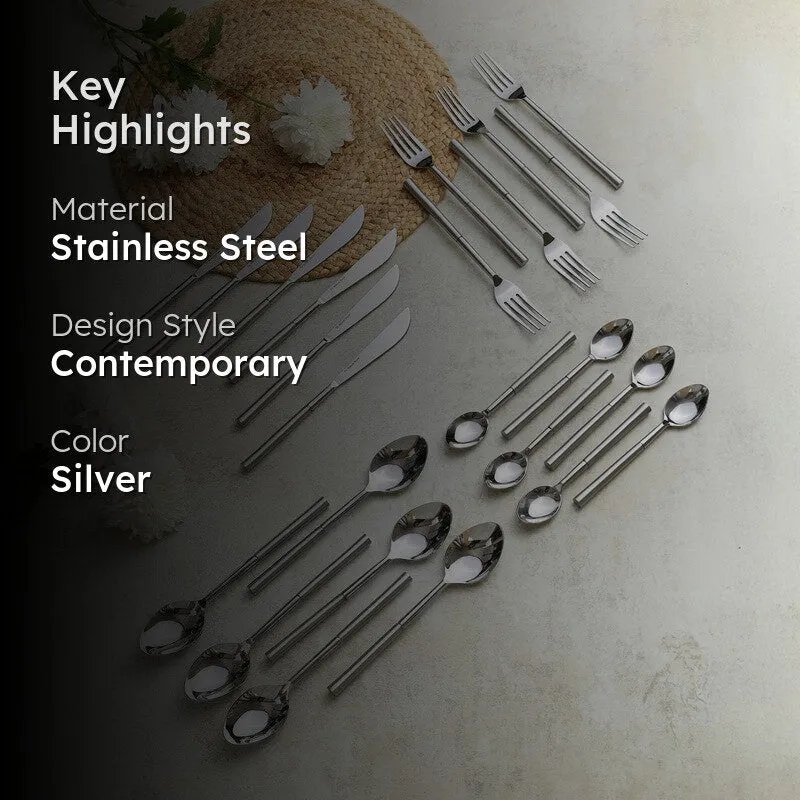 Orison Stainless Steel Cutlery Set (Silver) - Twenty Four Piece Set media 2