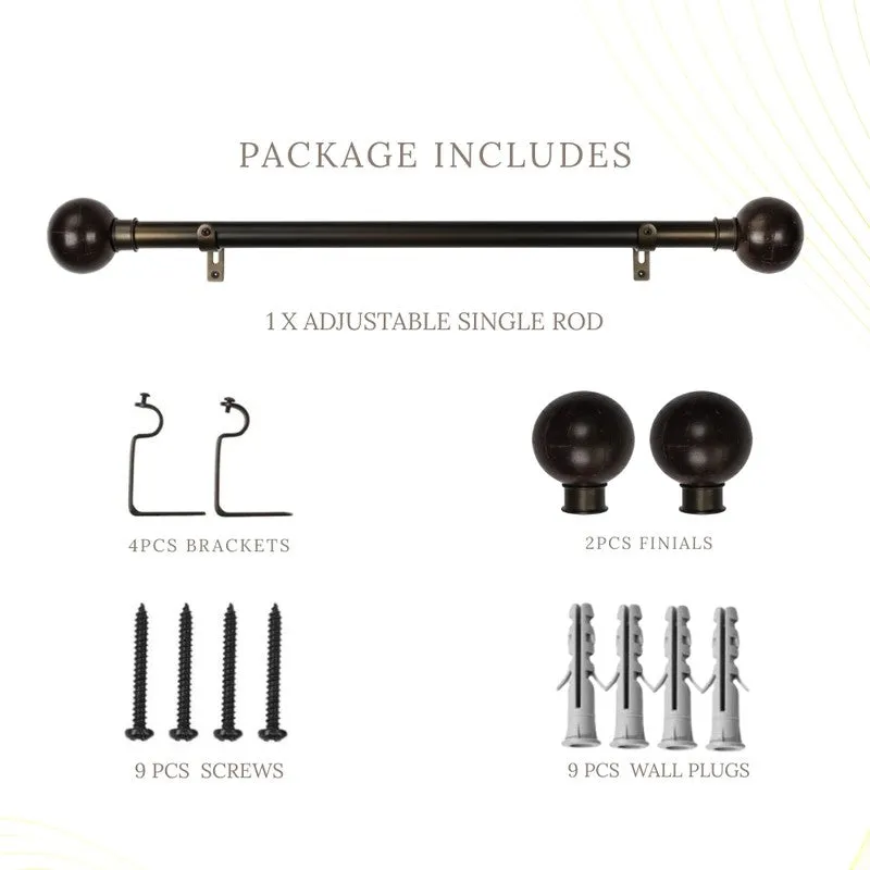 Orbette Extendable 1" Single Curtain Rods With Round Finial & Brackets media 6