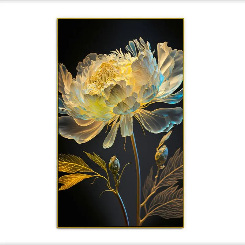 Midnight Flora Luminosa Floral Canvas Wall Painting With Frame - Gold media 4