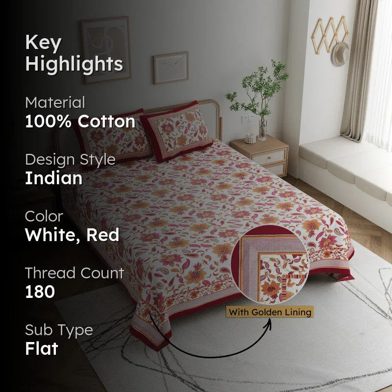 Soft Petal Cotton Bedsheet (White,Red) - 180 GSM media 2