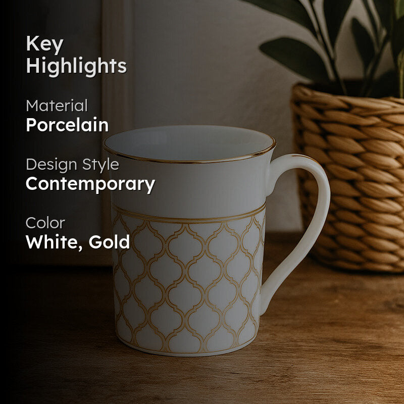 Noritake Eternal Palace Porcelain Coffee Mug (White,Gold) - 280 mL image 2