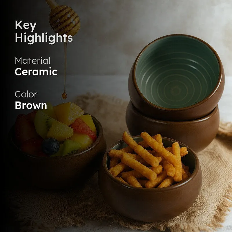 Chestnut Handcrafted Ceramic Dip Bowls (Brown,150 mL) - Set Of Four media 2