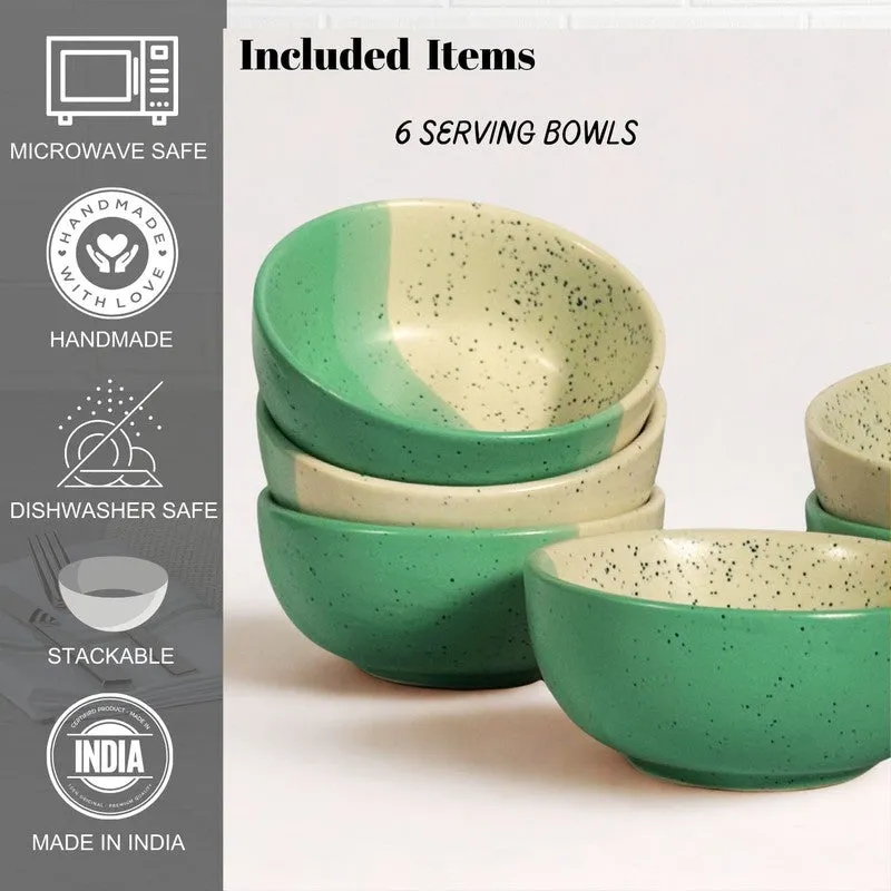 Opuluxe Ceramic Snack Bowls (Beige,Green, 200 mL Each) - Set Of Six media 6