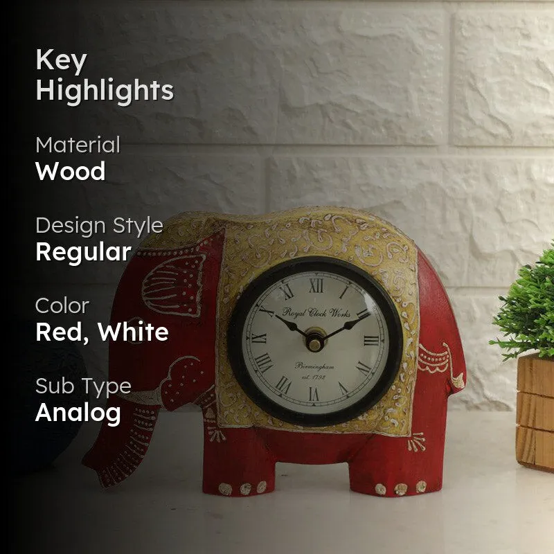 Happy Haathi Handpainted Table Clock - Red media 2