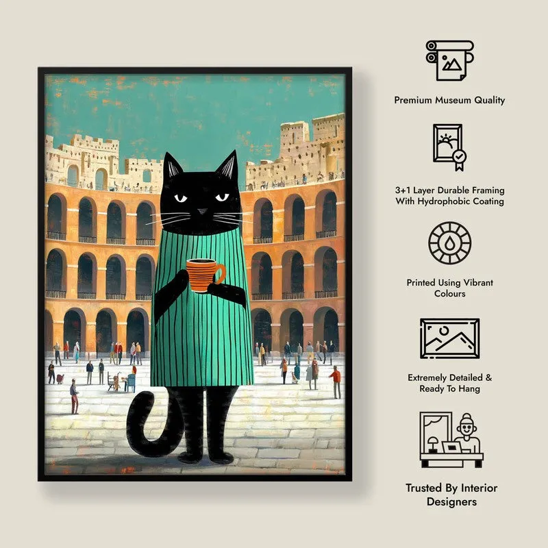 Prowling Black Cat Wall Painting With Frame media 9
