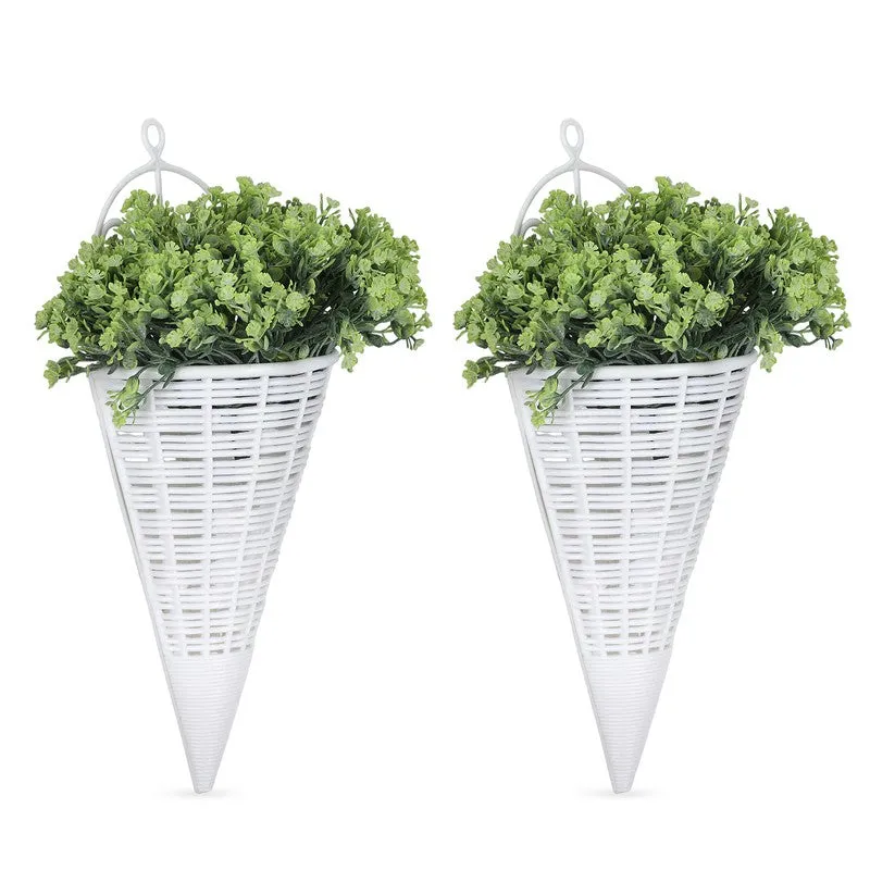 Artificial Flowers (Green) with Pot - Set Of Two media 5