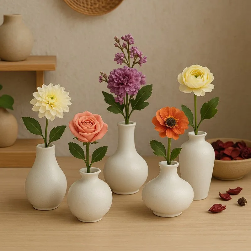 Petite Floral Ceramic Vase - Set of Five media 3