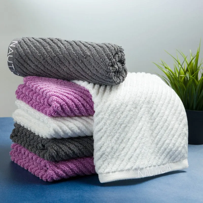 Nautica Riviera Soft Cotton Hand Towel (White, Grey & Lilac) - Set Of Six media 3