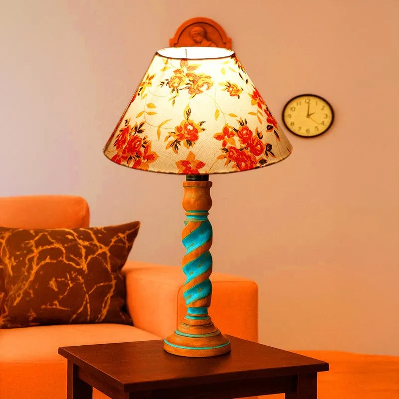 Elara Zyra Floral Wooden Table Lamp - Multicolor media 1