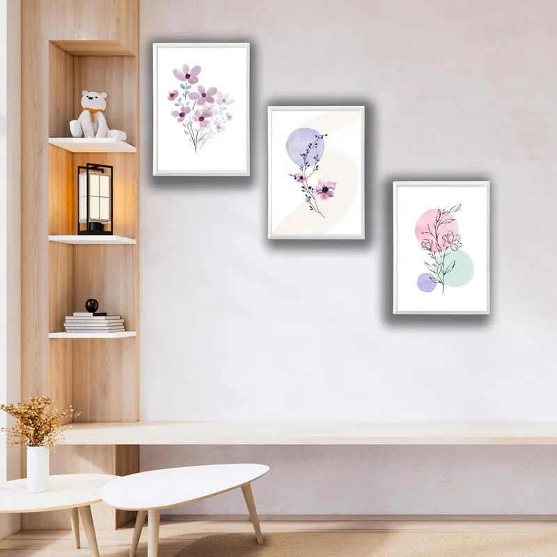Dreamy Florals Paper Wall Painting With Frame - White media 1