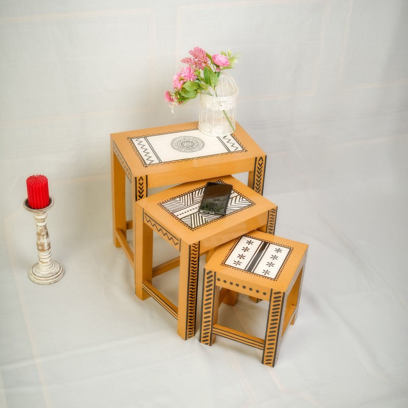 Nirva Hand Painted Mango Wood Stool - Set Of Three media 5