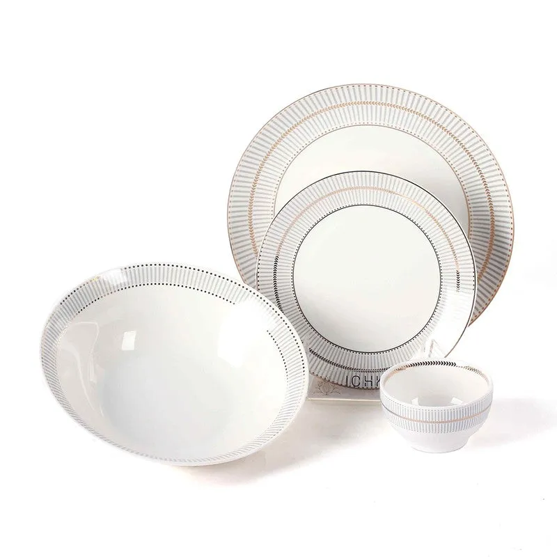 Modern Grid & Bloom 24k Gold Brushed Dinner Set  (White,Grey)- 20 Piece Set media 4