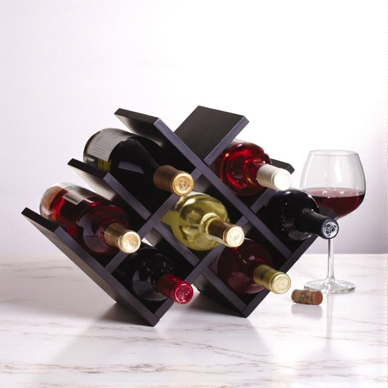 Xverox Sheesham Wooden Wine Rack - Black