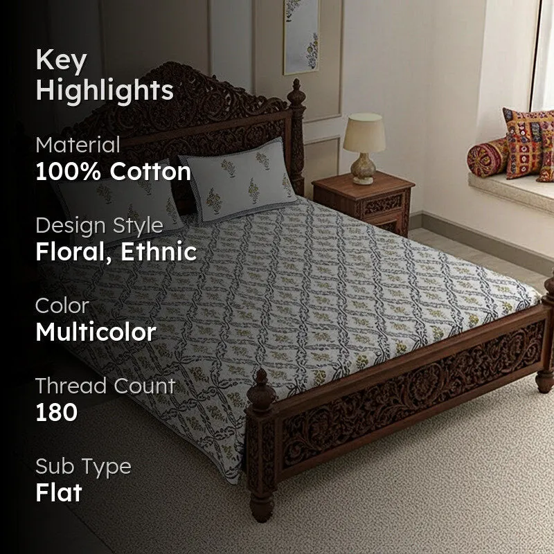 Nawabi Cotton Bedsheet (Grey, Yellow) - 180 TC media 2