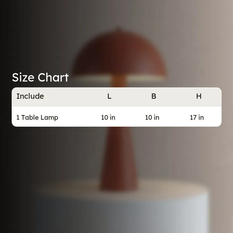 Blurred background image of the brown table lamp behind a size chart card