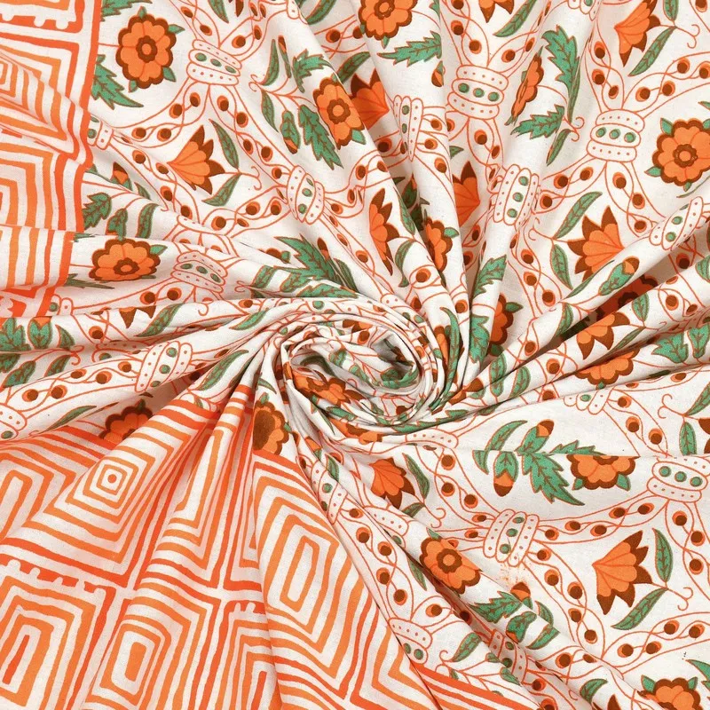 Aurao Cotton Bedsheet (Green,Orange) - 240 TC media 5
