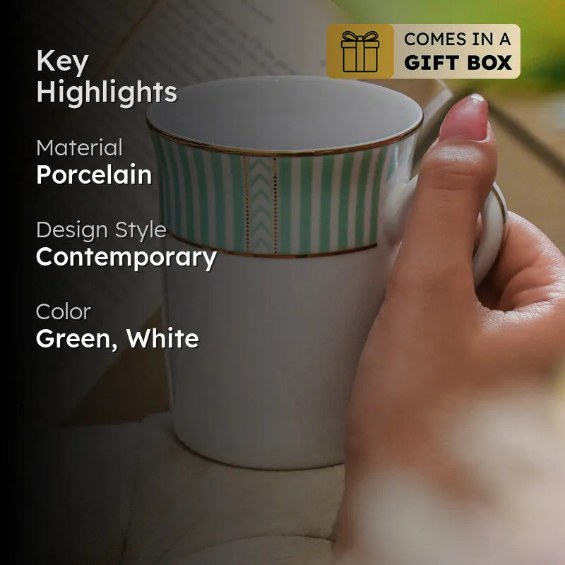 Stripe Classic 24k Gold Brushed Porcelain Coffee Mug (Green/300 mL Each) - Set Of Four media 2